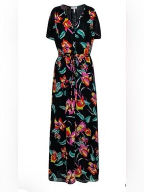 Joie Black Floral Tie-Waist Maxi Dress